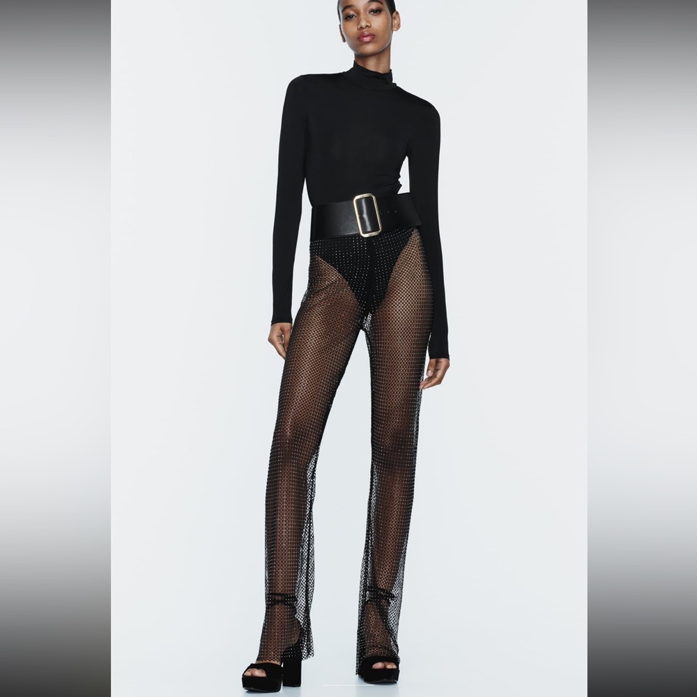 Zara shimmery rhinestones mesh leggings pants
